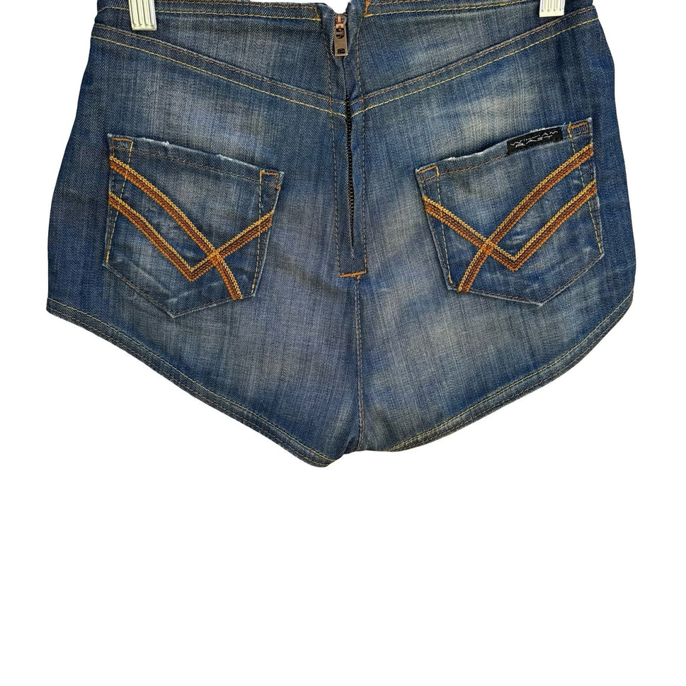 William Rast Y2K High Waisted Cheeky Denim Micro Shorts Hot Pants Back Zip 26