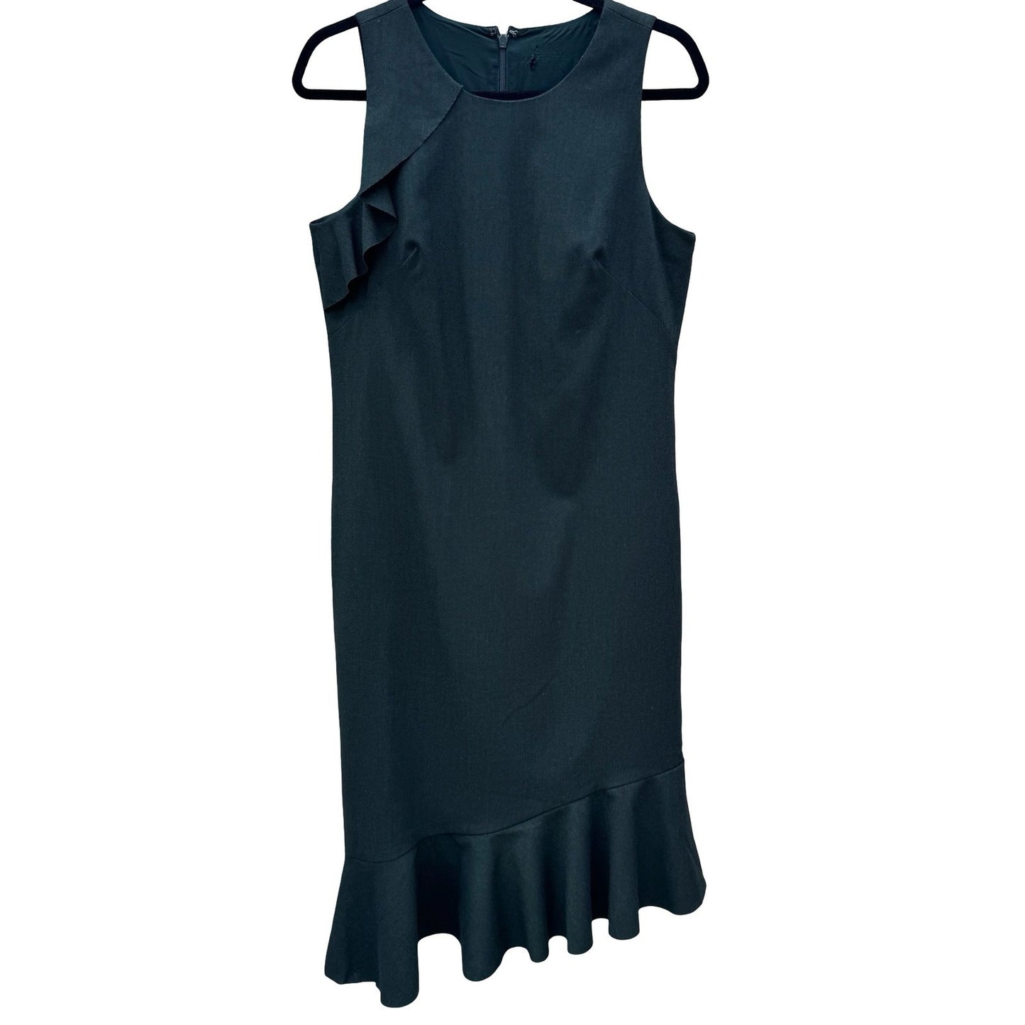 Banana Republic Dark Green Asymmetrical Flounce Ruffle Sheath Dress 888528-00