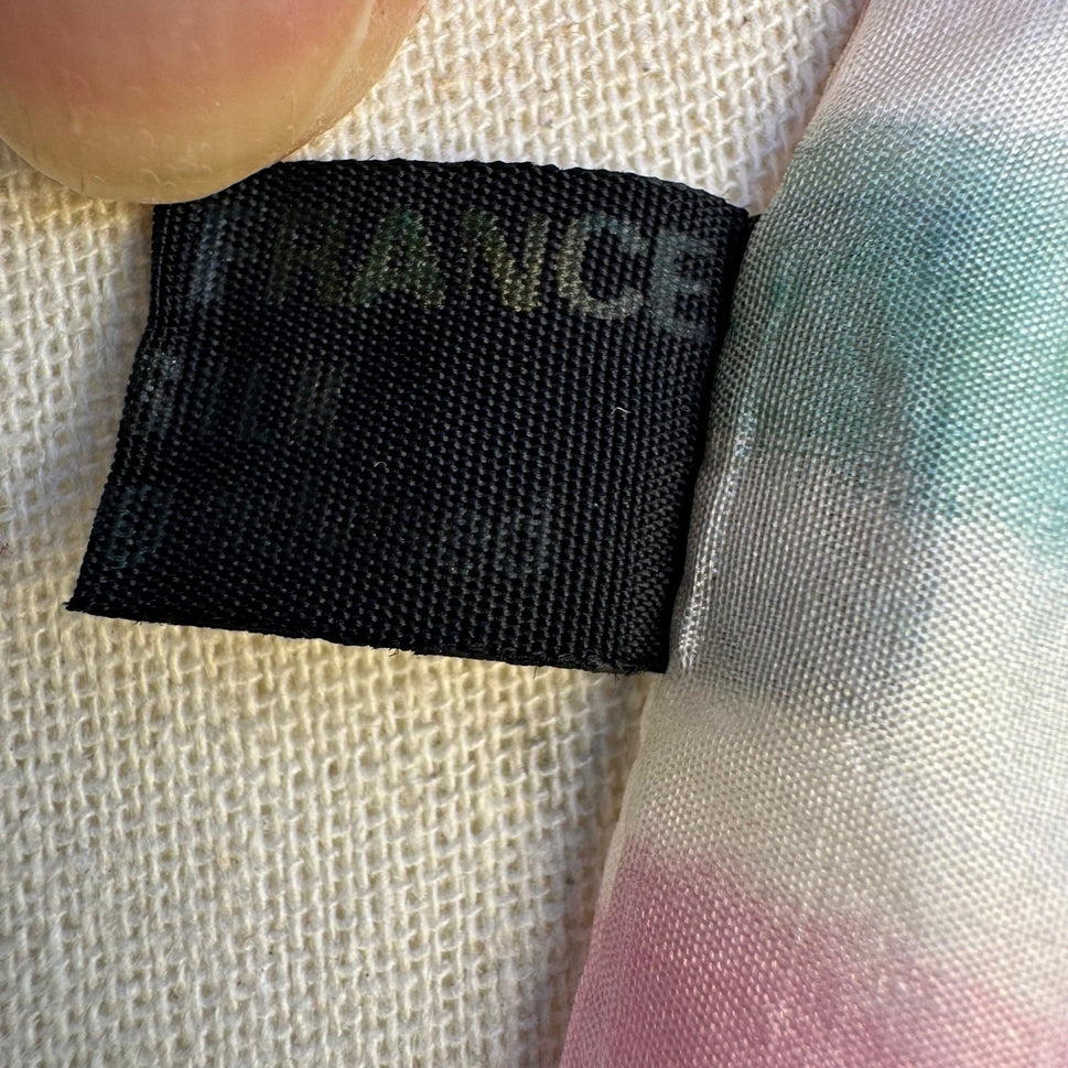 Vintage Made in France Sheer Silk Scarf Watercolor Floral Striped Pink Green