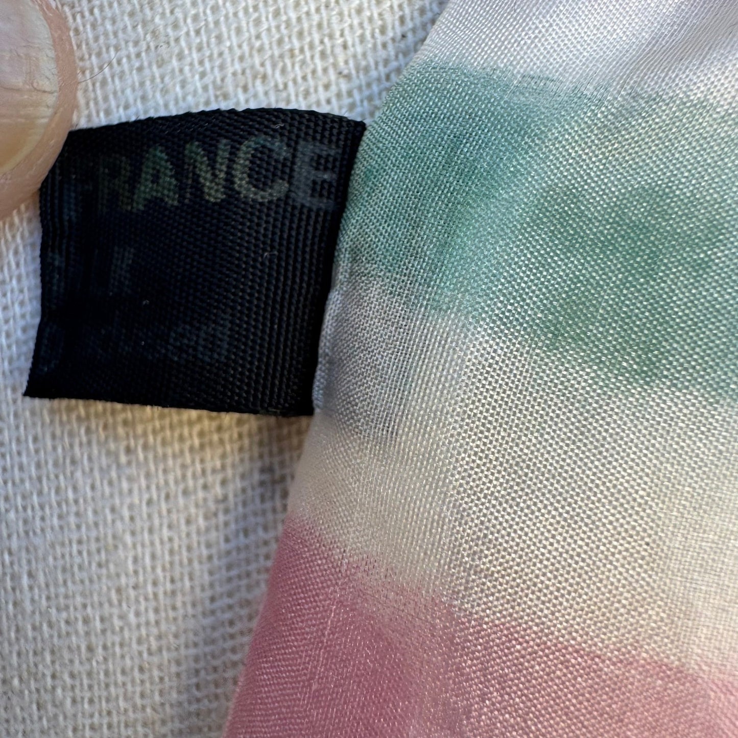 Vintage Made in France Sheer Silk Scarf Watercolor Floral Striped Pink Green