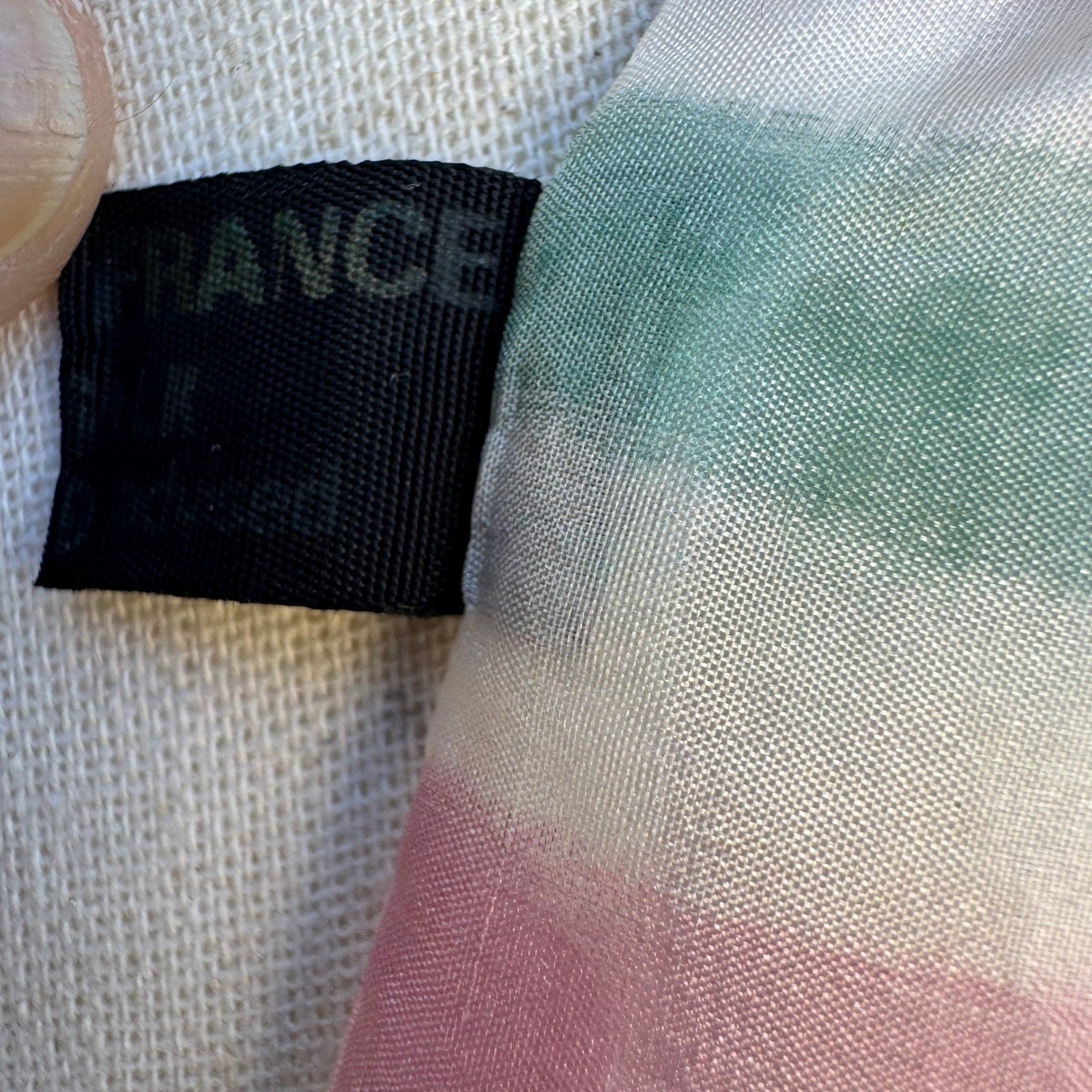 Vintage Made in France Sheer Silk Scarf Watercolor Floral Striped Pink Green