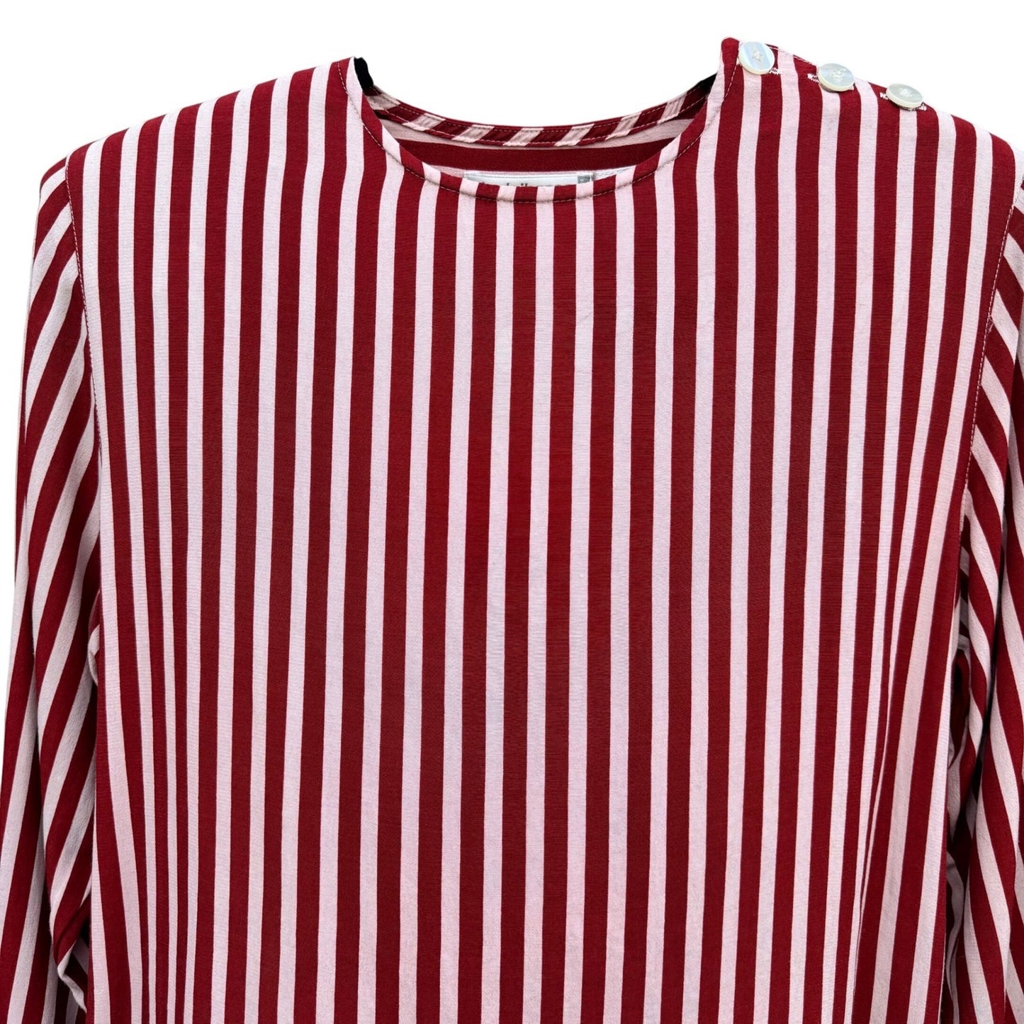 Liz Claiborne Vintage Red Pink Striped Button Shoulder Blouse Womens 4 Nautical