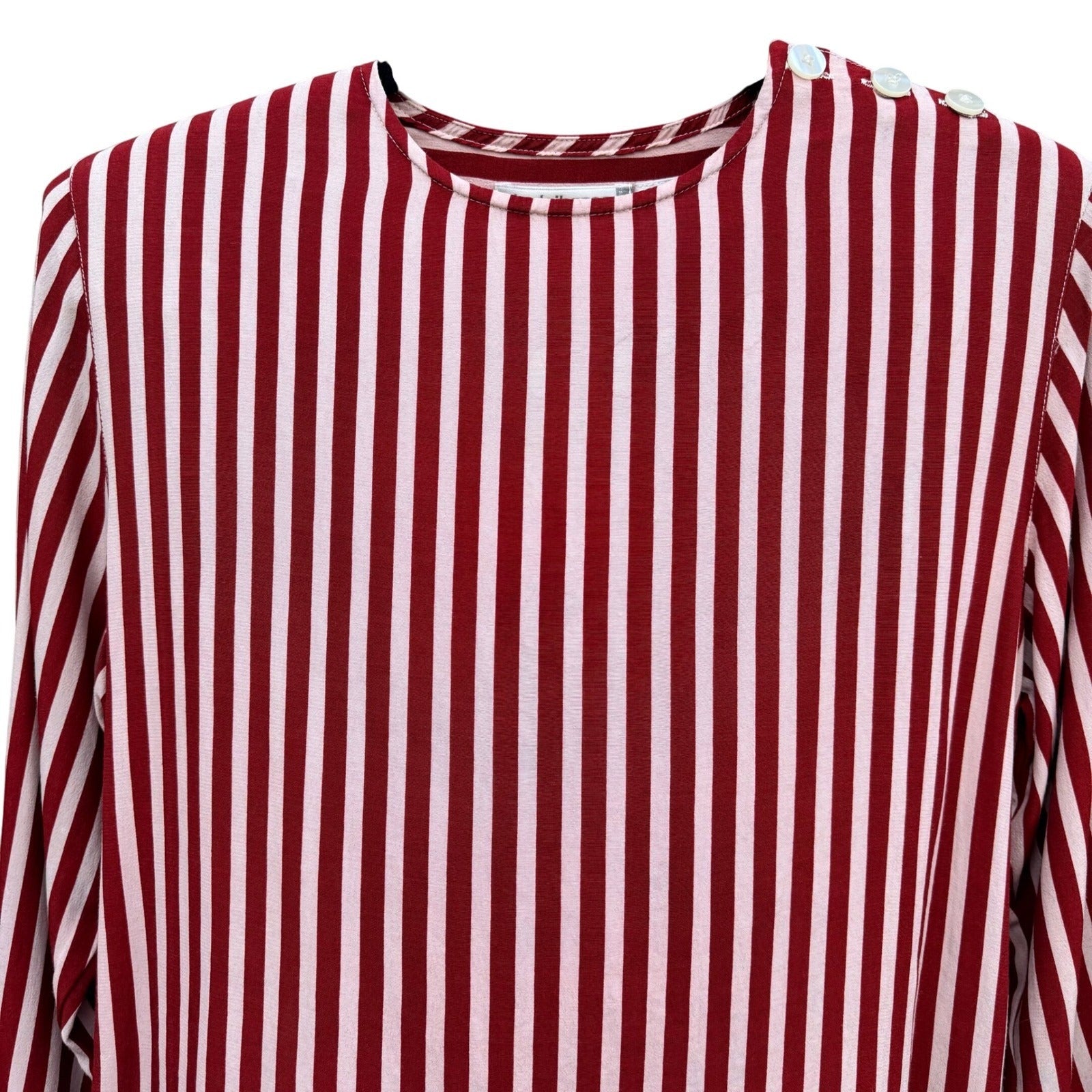 Liz Claiborne Vintage Red Pink Striped Button Shoulder Blouse Womens 4 Nautical