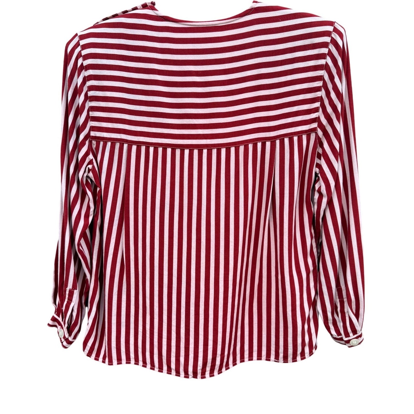 Liz Claiborne Vintage Red Pink Striped Button Shoulder Blouse Womens 4 Nautical