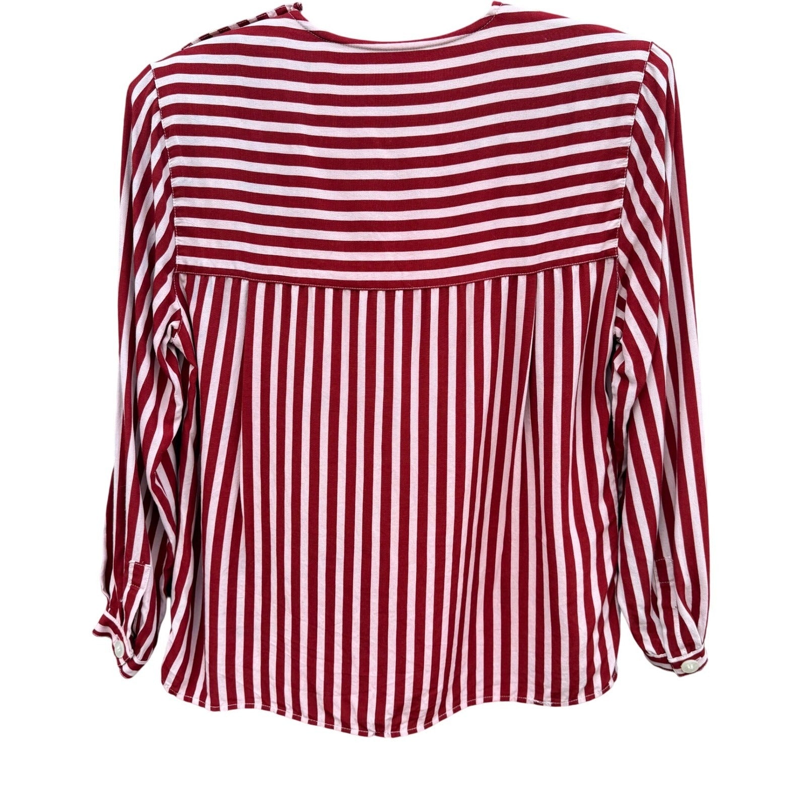 Liz Claiborne Vintage Red Pink Striped Button Shoulder Blouse Womens 4 Nautical