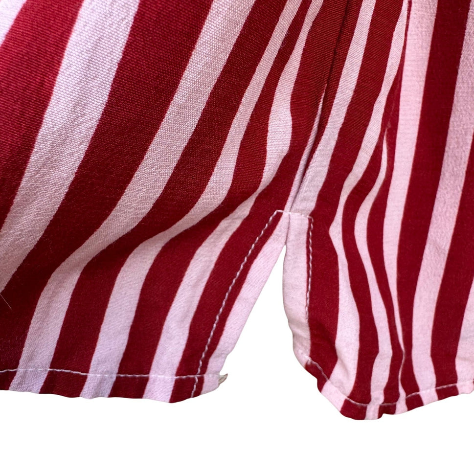 Liz Claiborne Vintage Red Pink Striped Button Shoulder Blouse Womens 4 Nautical