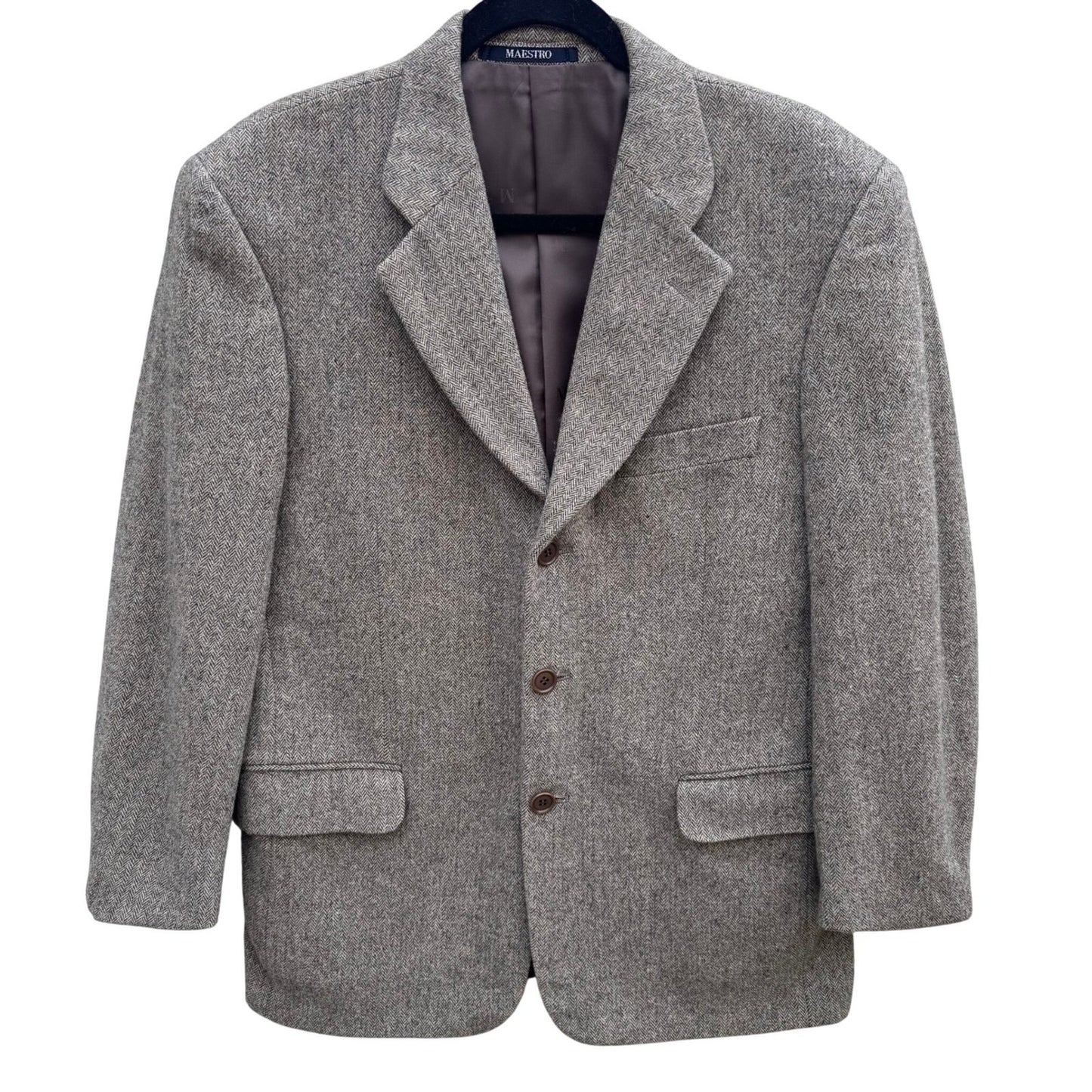 Maestro LG Fashion Mens Brown Herringbone 100% Wool 3-Button Blazer Sport Coat