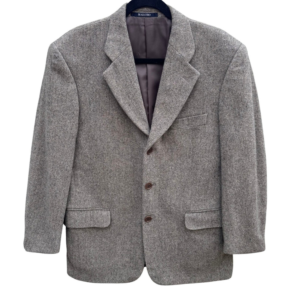 Maestro LG Fashion Mens Brown Herringbone 100% Wool 3-Button Blazer Sport Coat