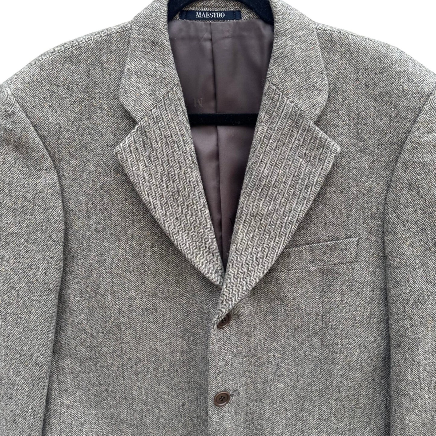 Maestro LG Fashion Mens Brown Herringbone 100% Wool 3-Button Blazer Sport Coat