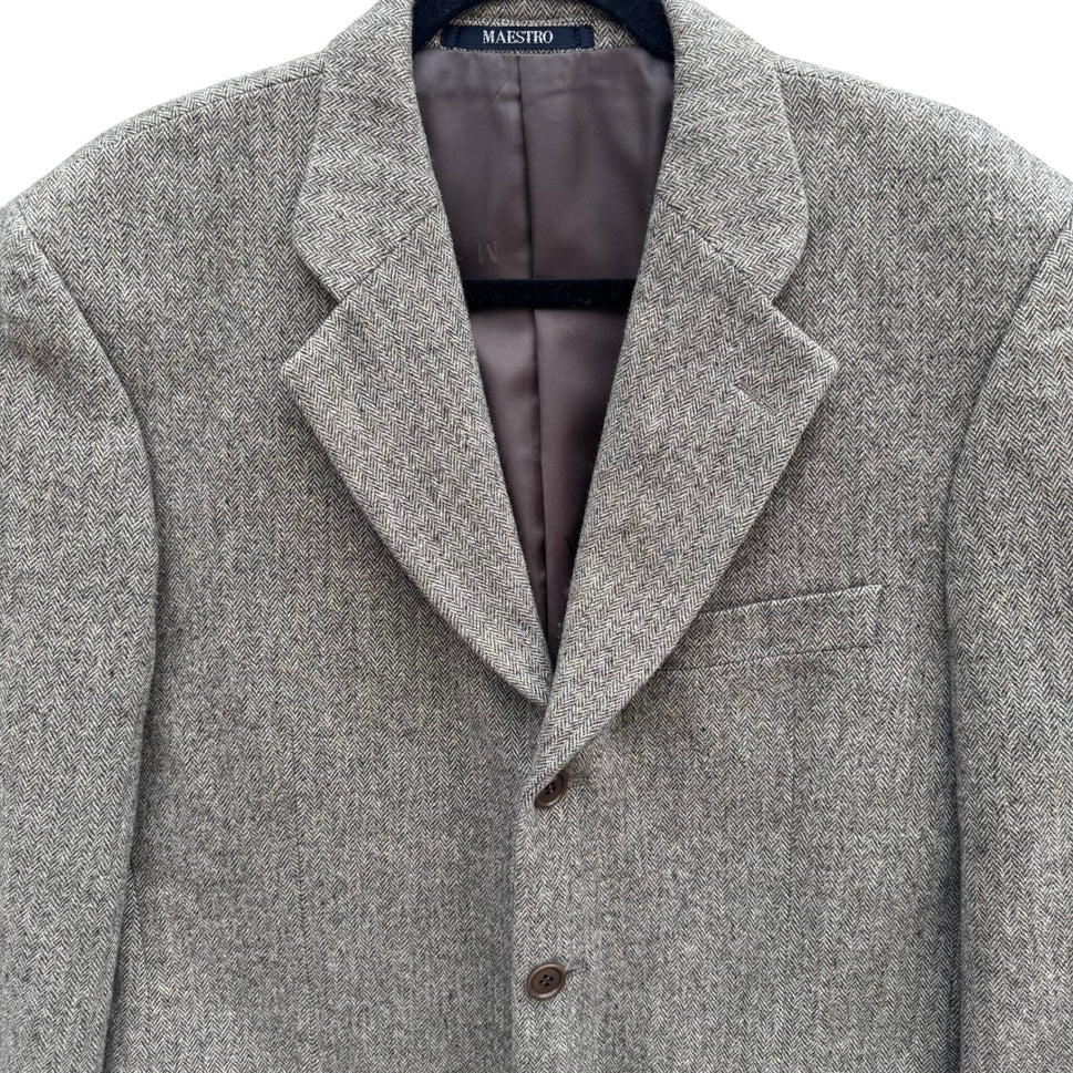 Maestro LG Fashion Mens Brown Herringbone 100% Wool 3-Button Blazer Sport Coat
