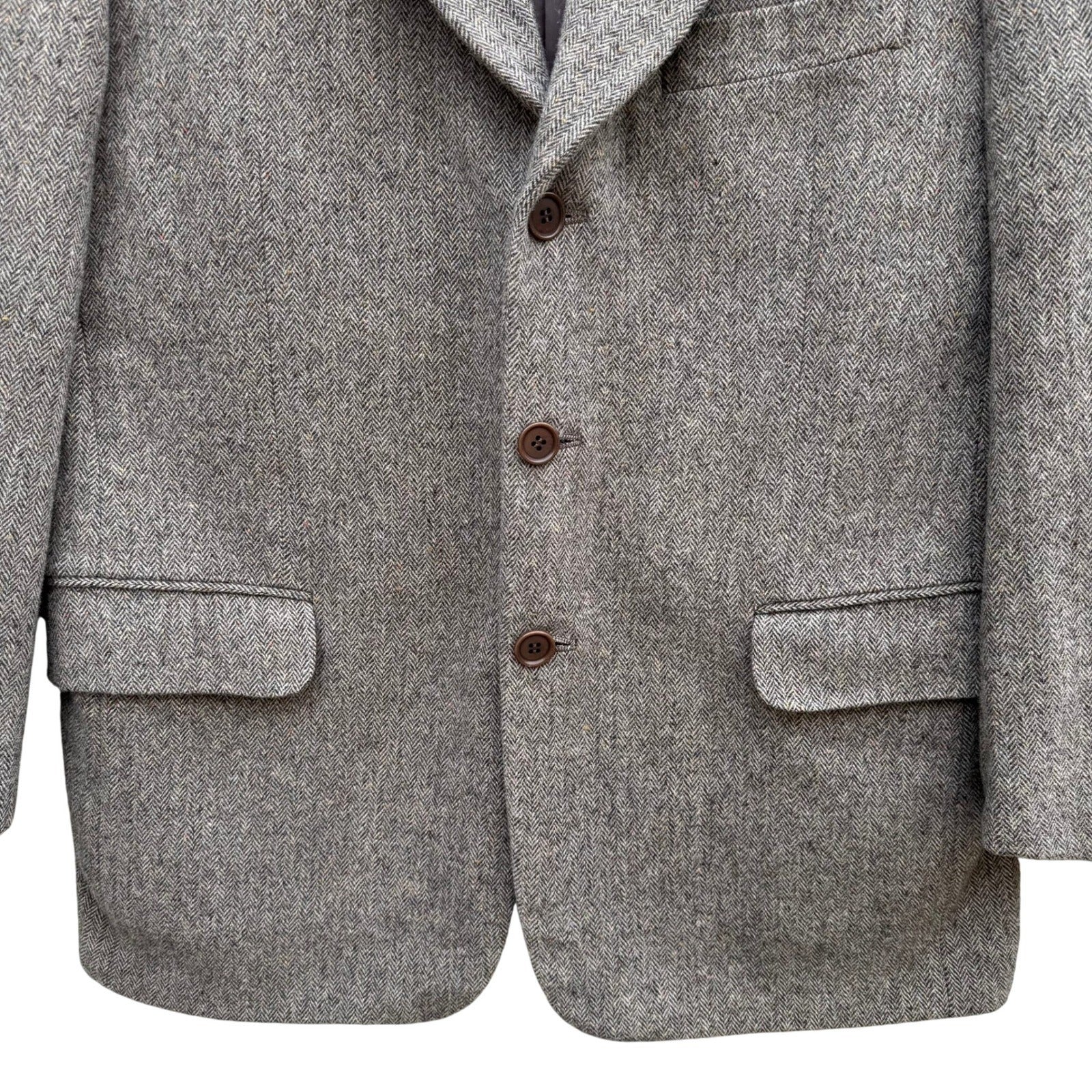 Maestro LG Fashion Mens Brown Herringbone 100% Wool 3-Button Blazer Sport Coat
