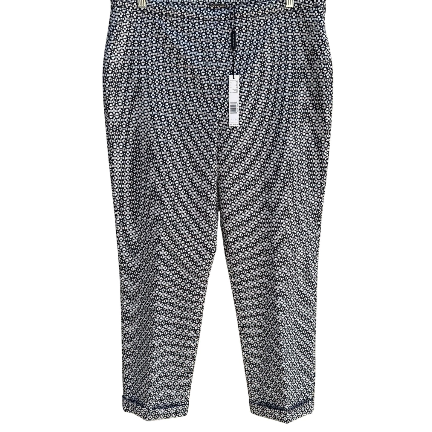 Elie Tahari Marcia Stretch Navy White Geometric Print Cuffed Dress Pants New 16