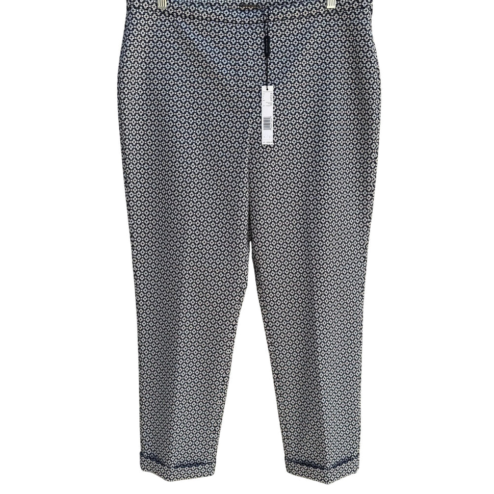 Elie Tahari Marcia Stretch Navy White Geometric Print Cuffed Dress Pants New 16