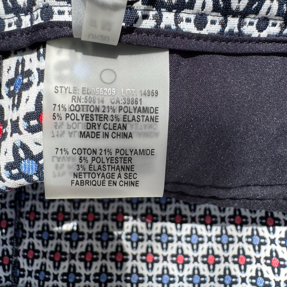 Elie Tahari Marcia Stretch Navy White Geometric Print Cuffed Dress Pants New 16