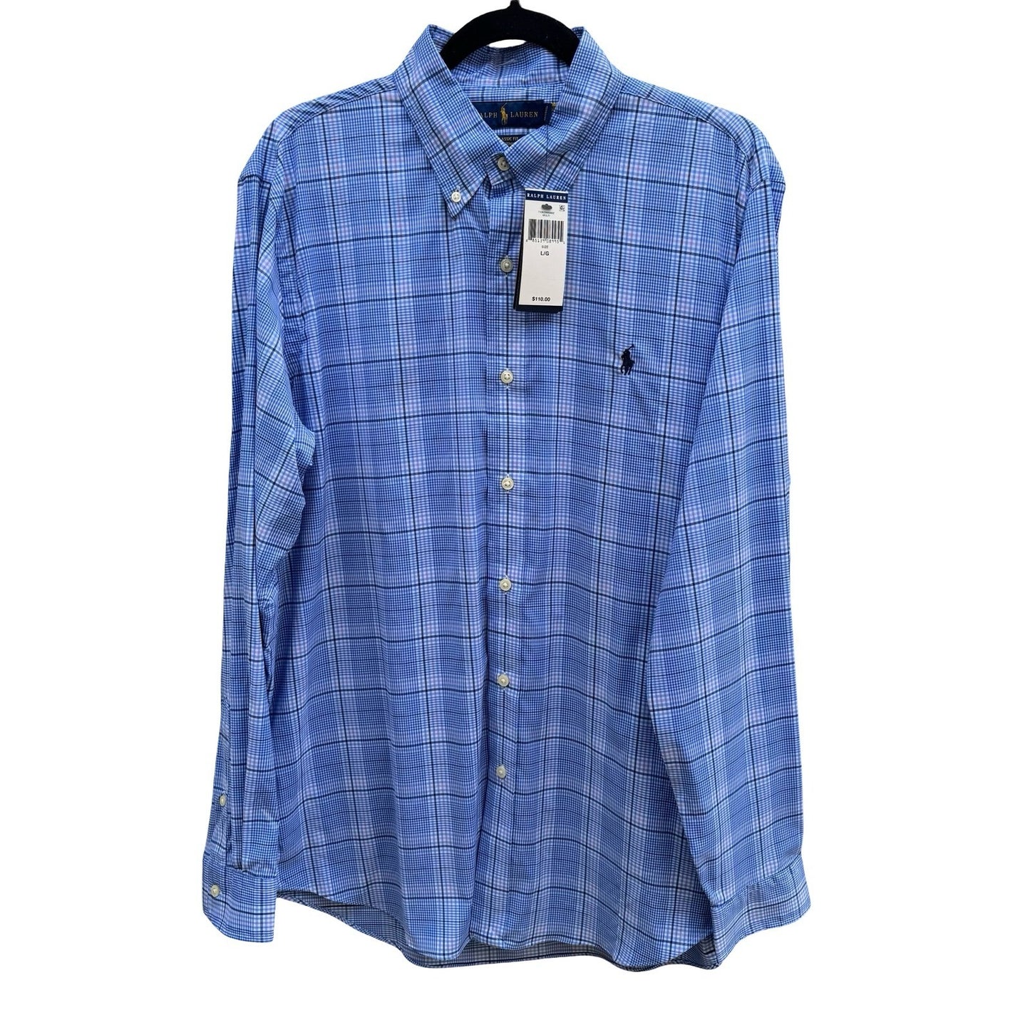 Polo Ralph Lauren Preppy Plaid Classic Fit Performance Shirt Blue Mens L NEW
