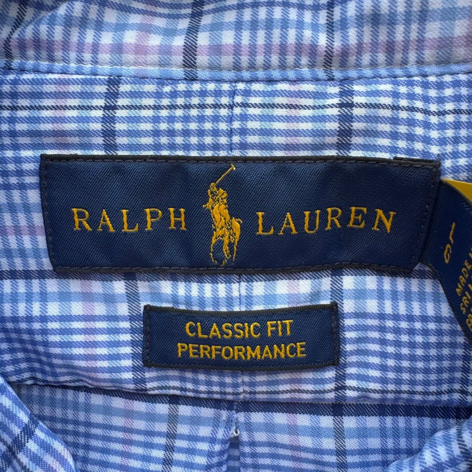 Polo Ralph Lauren Preppy Plaid Classic Fit Performance Shirt Blue Mens L NEW