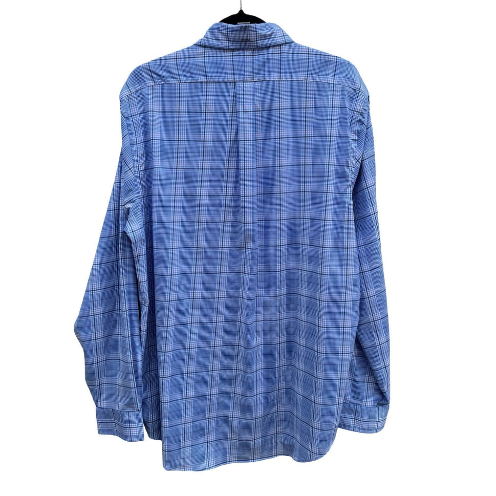 Polo Ralph Lauren Preppy Plaid Classic Fit Performance Shirt Blue Mens L NEW