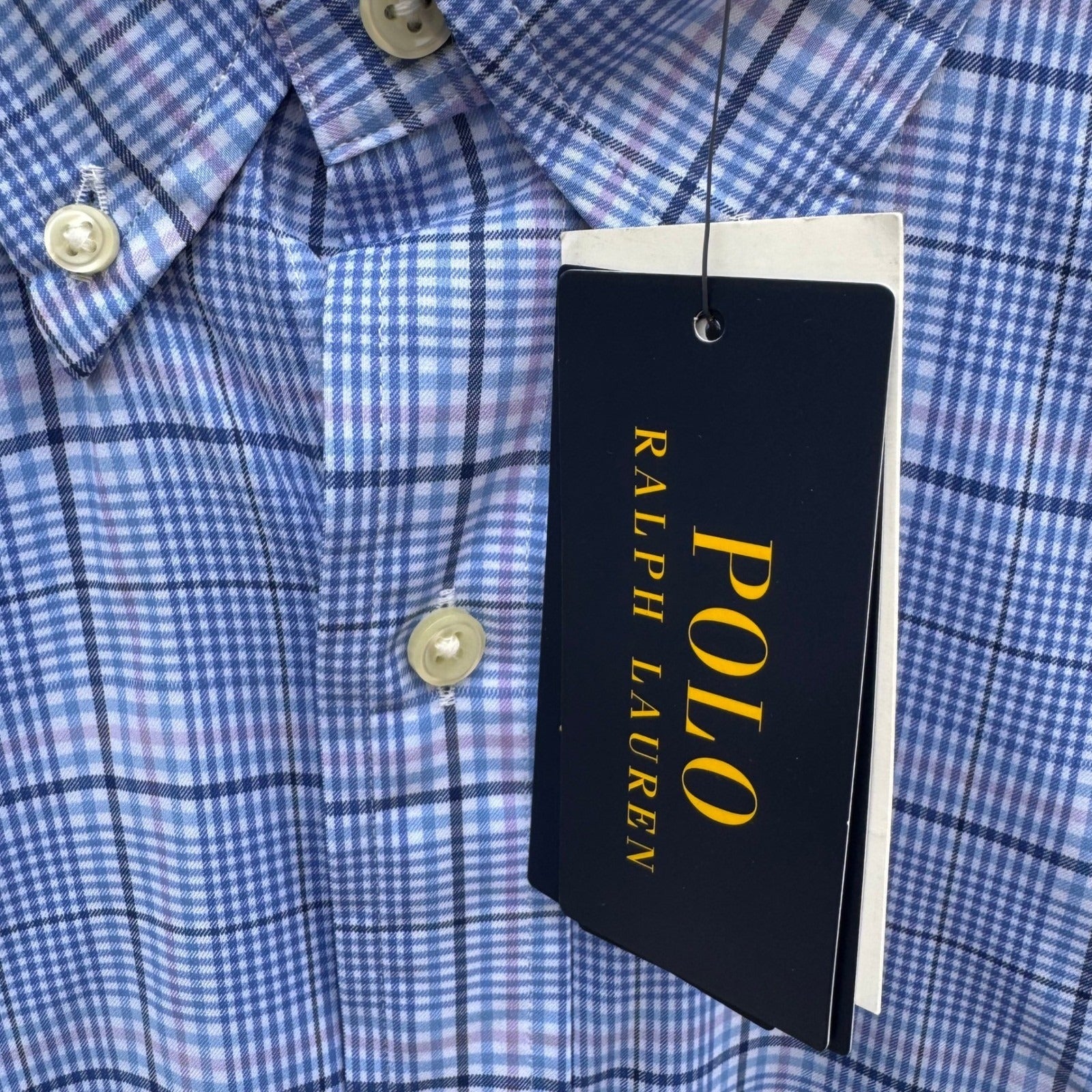 Polo Ralph Lauren Preppy Plaid Classic Fit Performance Shirt Blue Mens L NEW