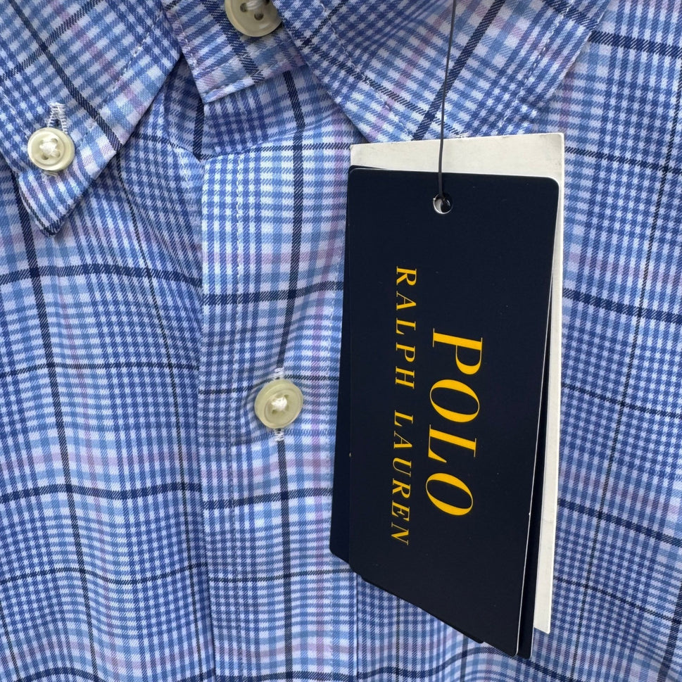 Polo Ralph Lauren Preppy Plaid Classic Fit Performance Shirt Blue Mens L NEW