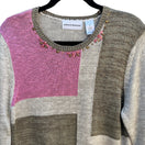 Switch Alfred Dunner Vintage 90s Womens Beaded Neck Pink Tan Color Block Knit Sweater M 3 image