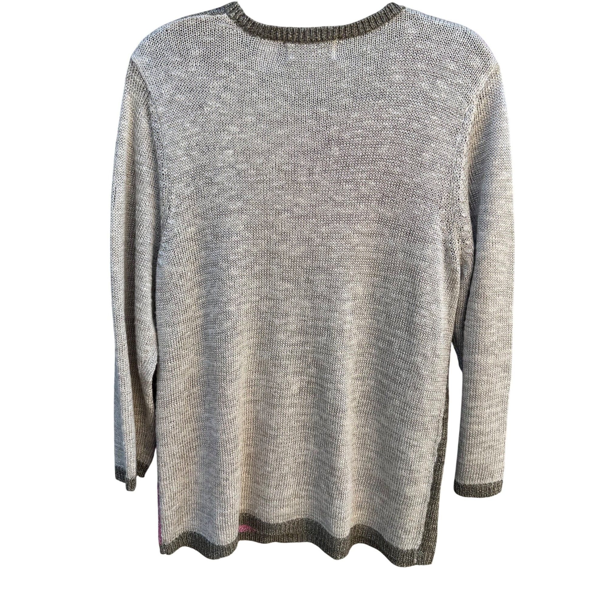 Alfred Dunner Vintage 90s Womens Beaded Neck Pink Tan Color Block Knit Sweater M