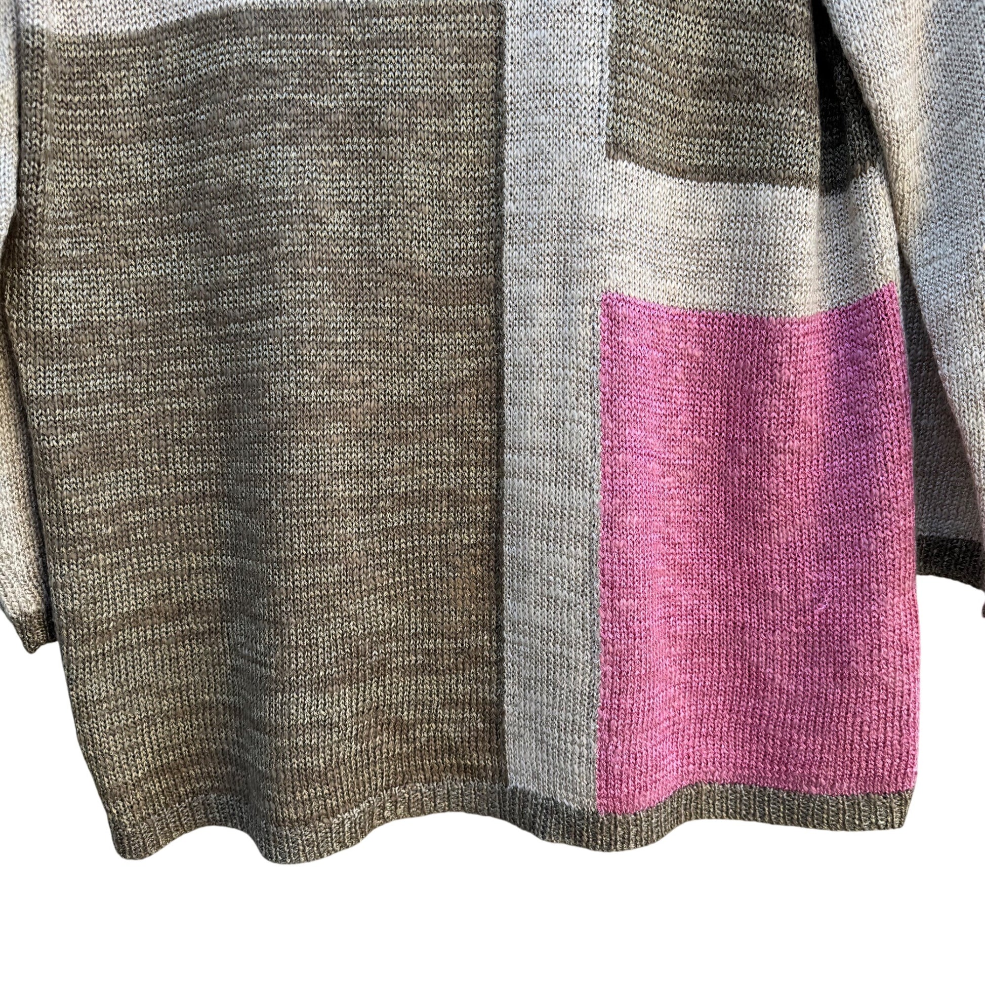 Alfred Dunner Vintage 90s Womens Beaded Neck Pink Tan Color Block Knit Sweater M