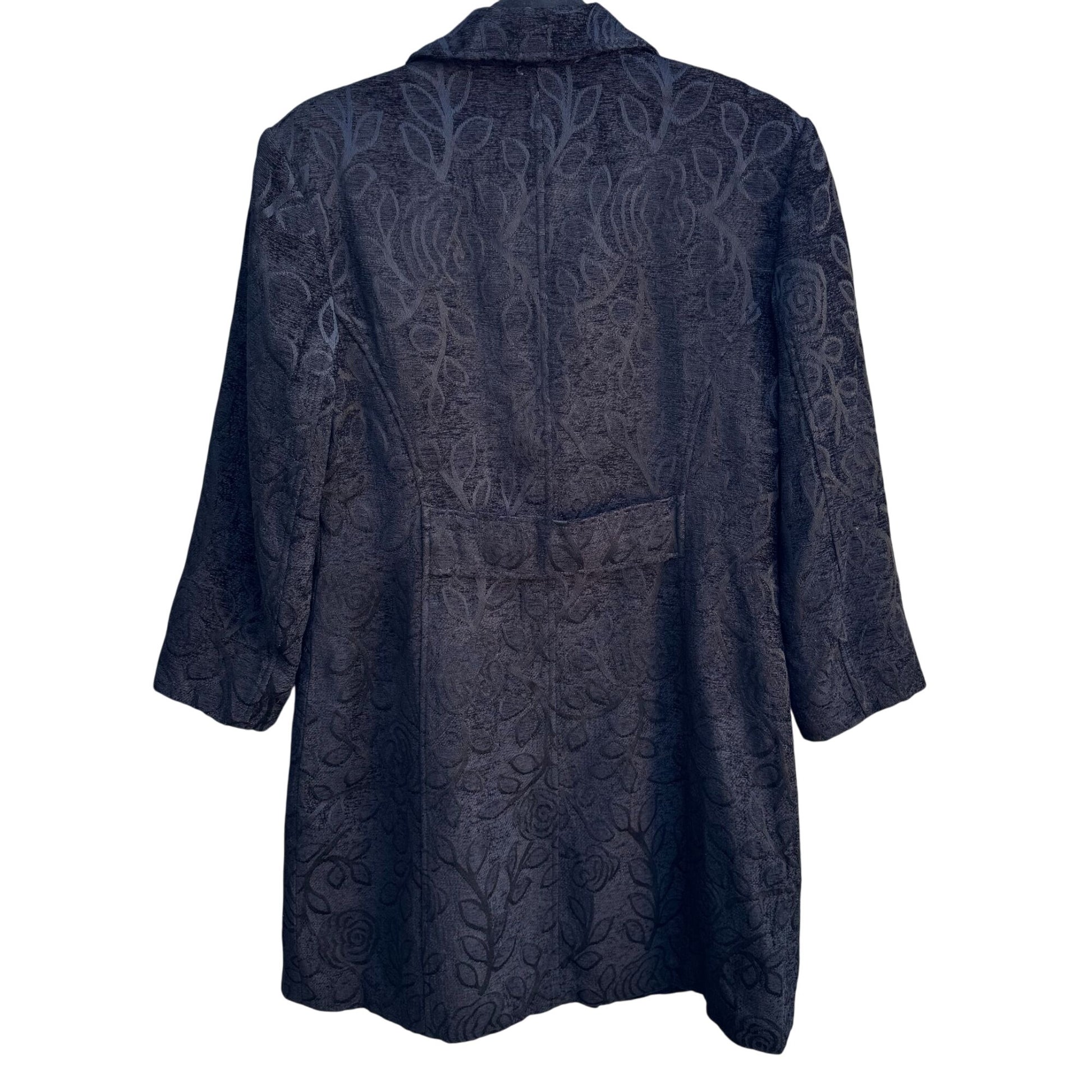 Giacca Womens Black Brocade Floral Tapestry Long Coat Jacket L Elegant Regency