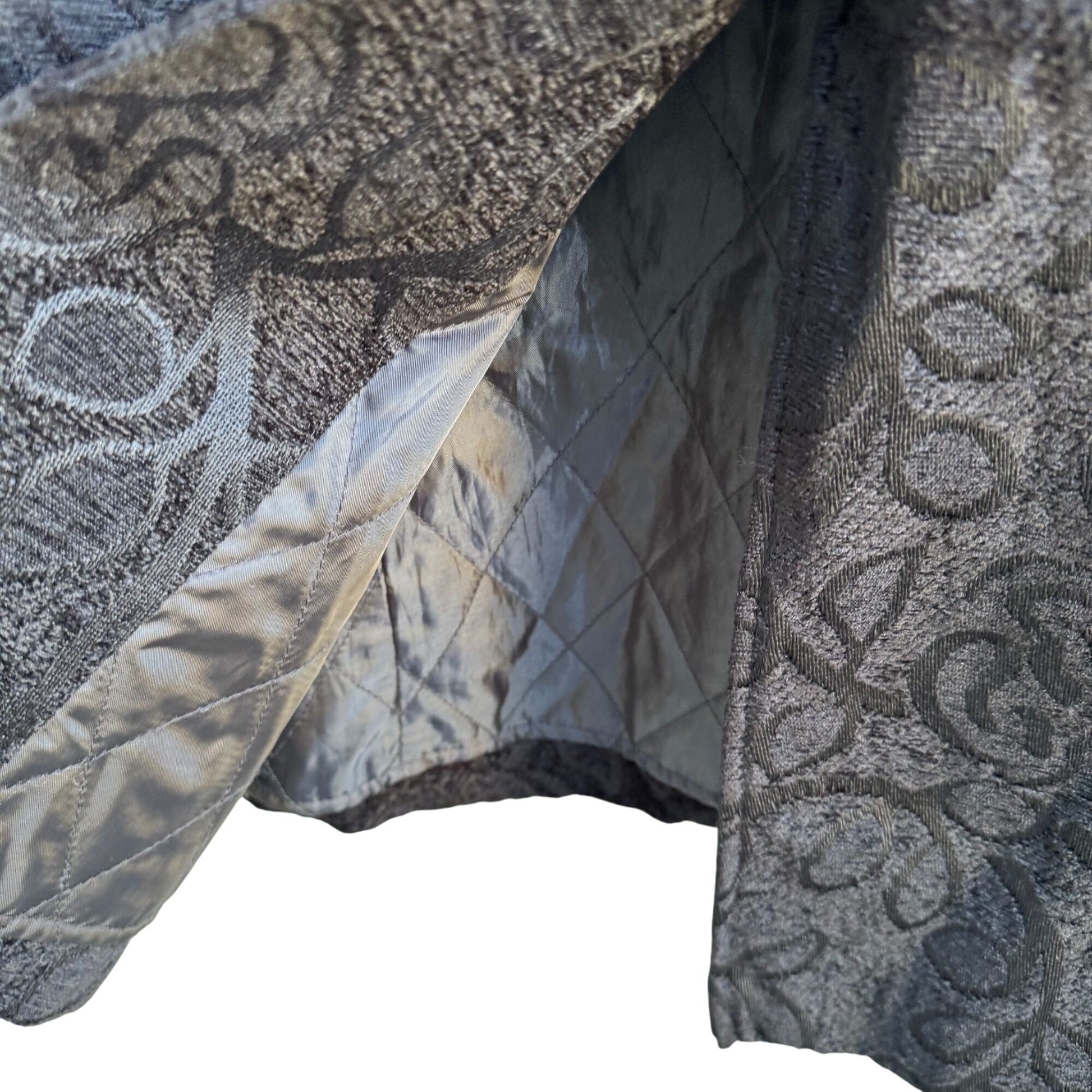 Giacca Womens Black Brocade Floral Tapestry Long Coat Jacket L Elegant Regency