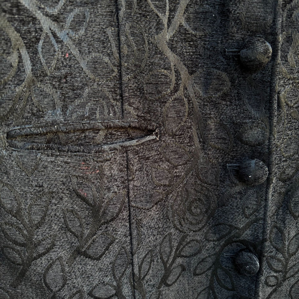 Giacca Womens Black Brocade Floral Tapestry Long Coat Jacket L Elegant Regency