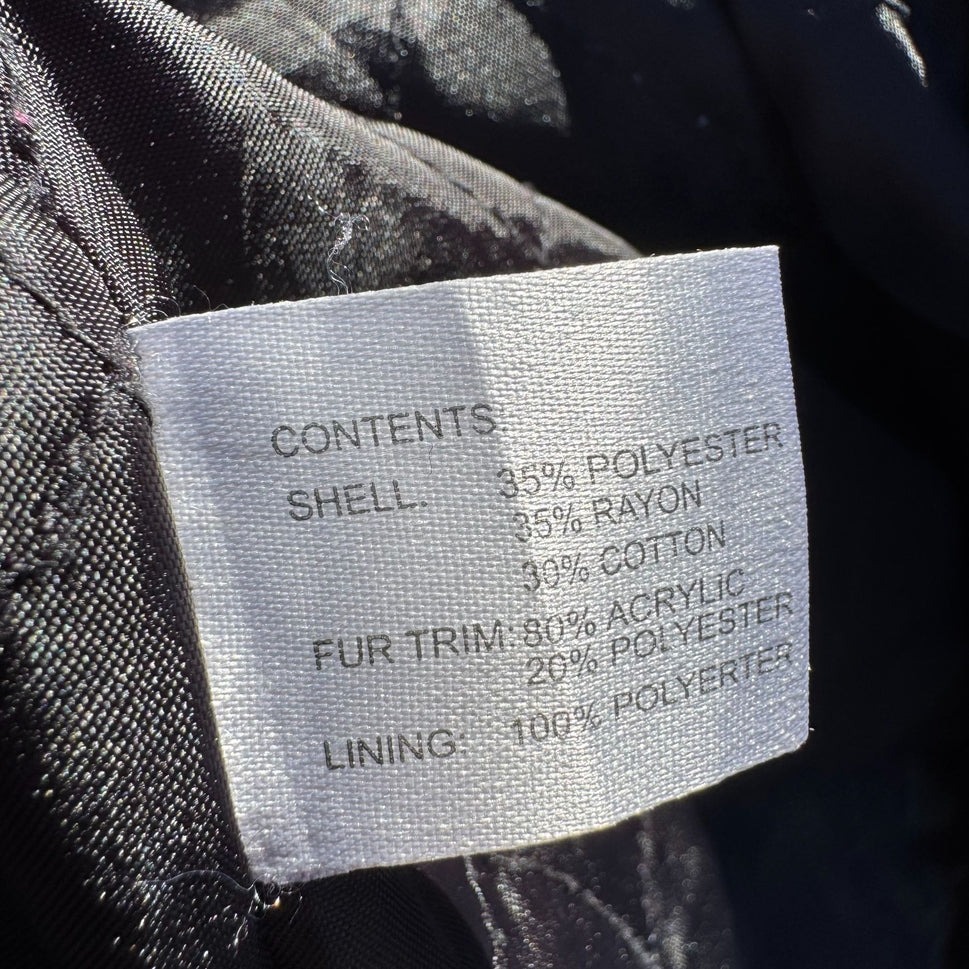 Giacca Womens Black Brocade Floral Tapestry Long Coat Jacket L Elegant Regency