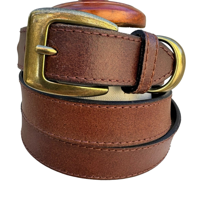 Brown Genuine Leather Belt XL Brass Buckle Classic Casual Western Made Guatemala