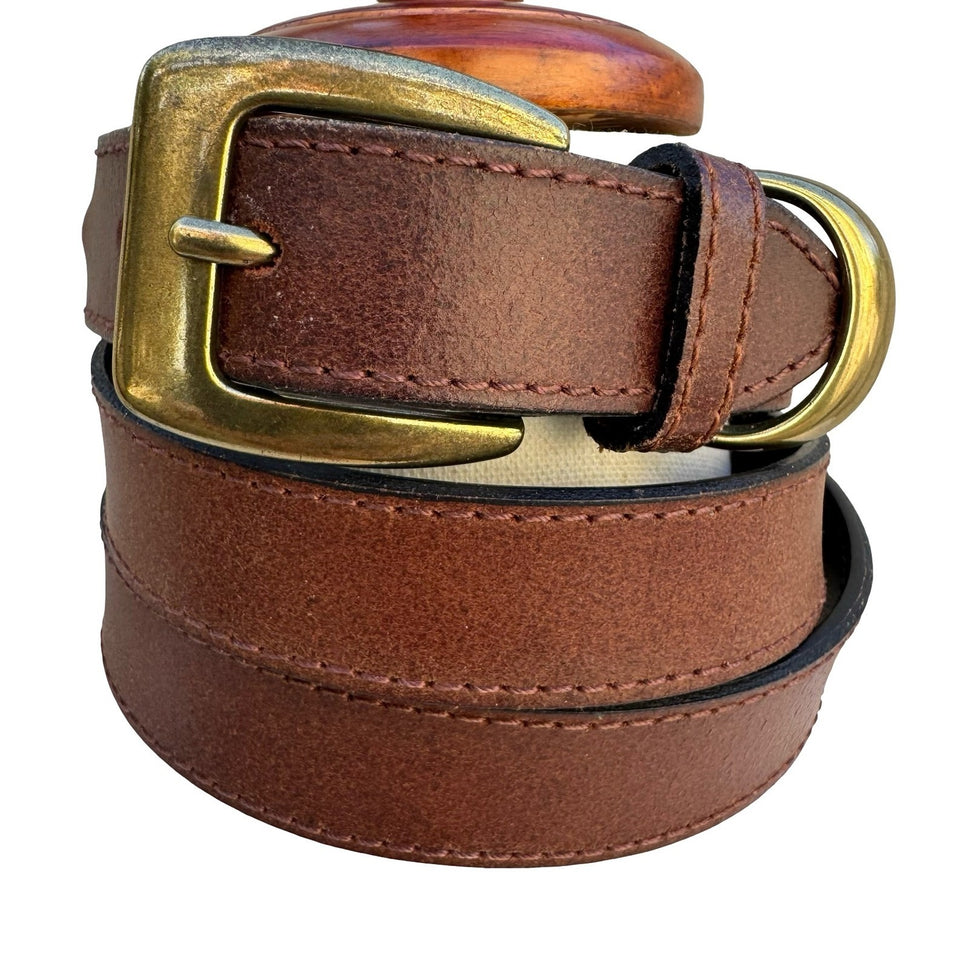 Brown Genuine Leather Belt XL Brass Buckle Classic Casual Western Made Guatemala