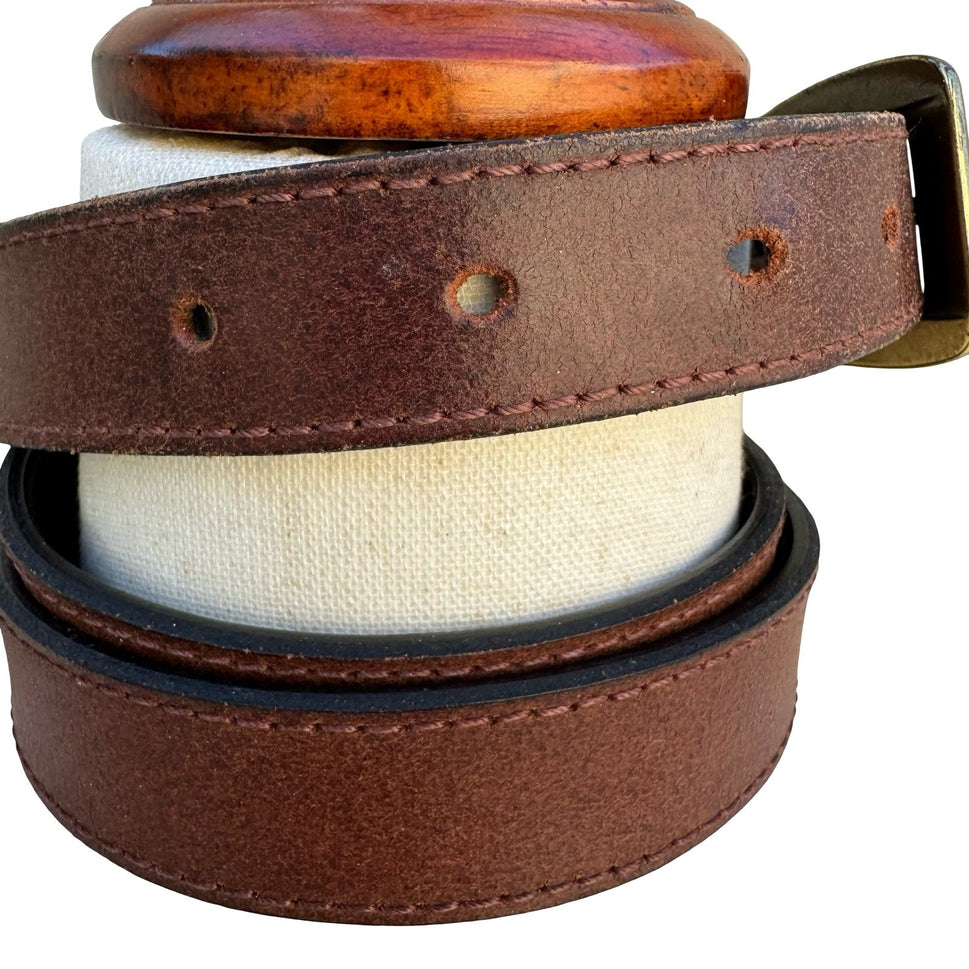 Brown Genuine Leather Belt XL Brass Buckle Classic Casual Western Made Guatemala