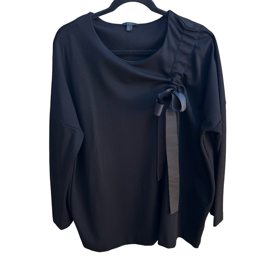 COS Bow Accent Minimalist Ponte Knit Quiet Luxury Oversized Blouse Black Women L