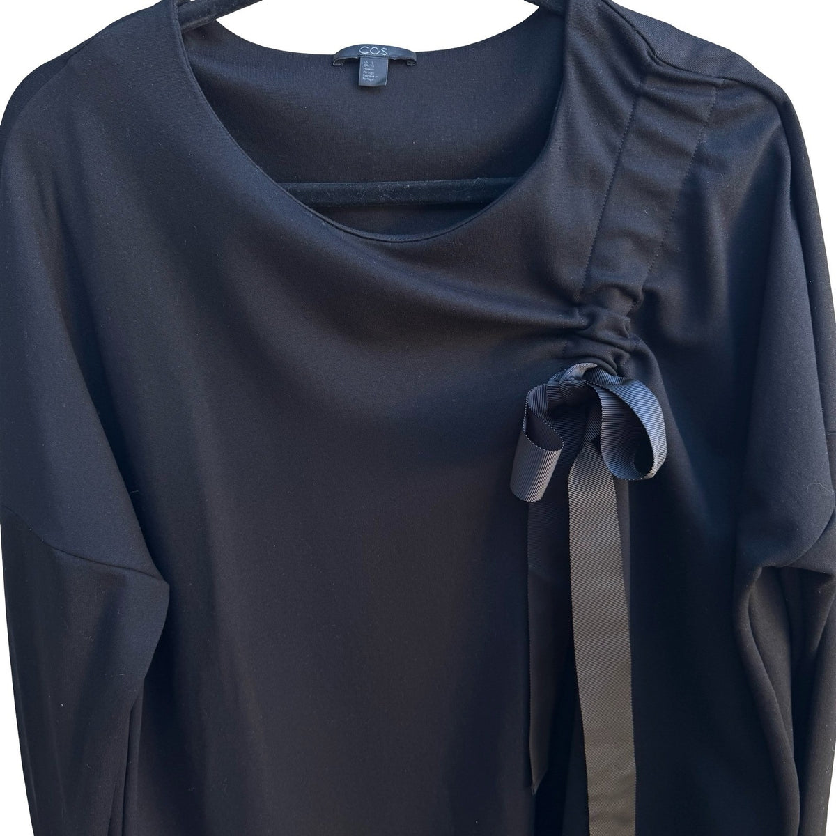 COS Bow Accent Minimalist Ponte Knit Quiet Luxury Oversized Blouse Black Women L
