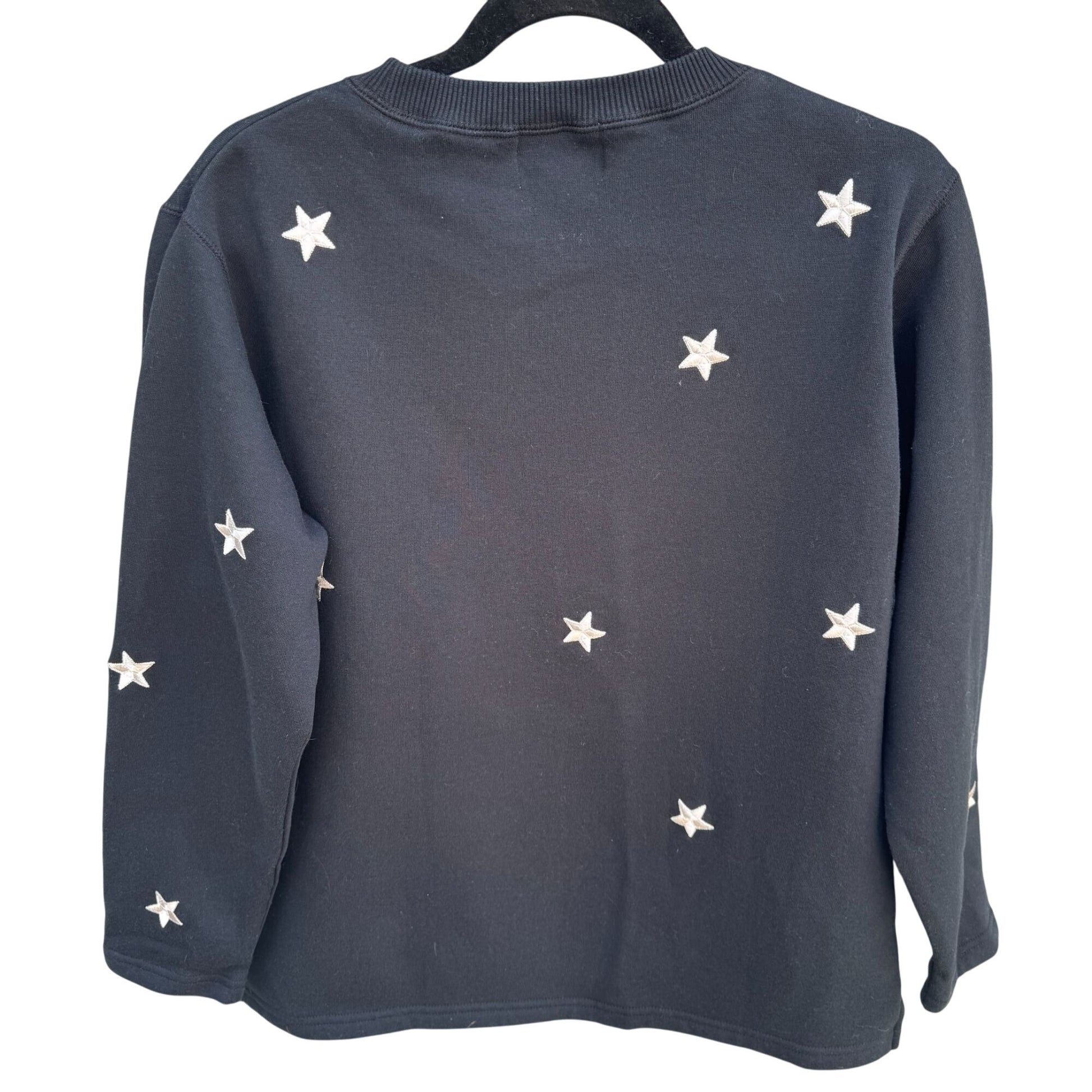 The Quacker Factory Black Star Embroidered Rhinestone Long Sleeve Sweatshirt S