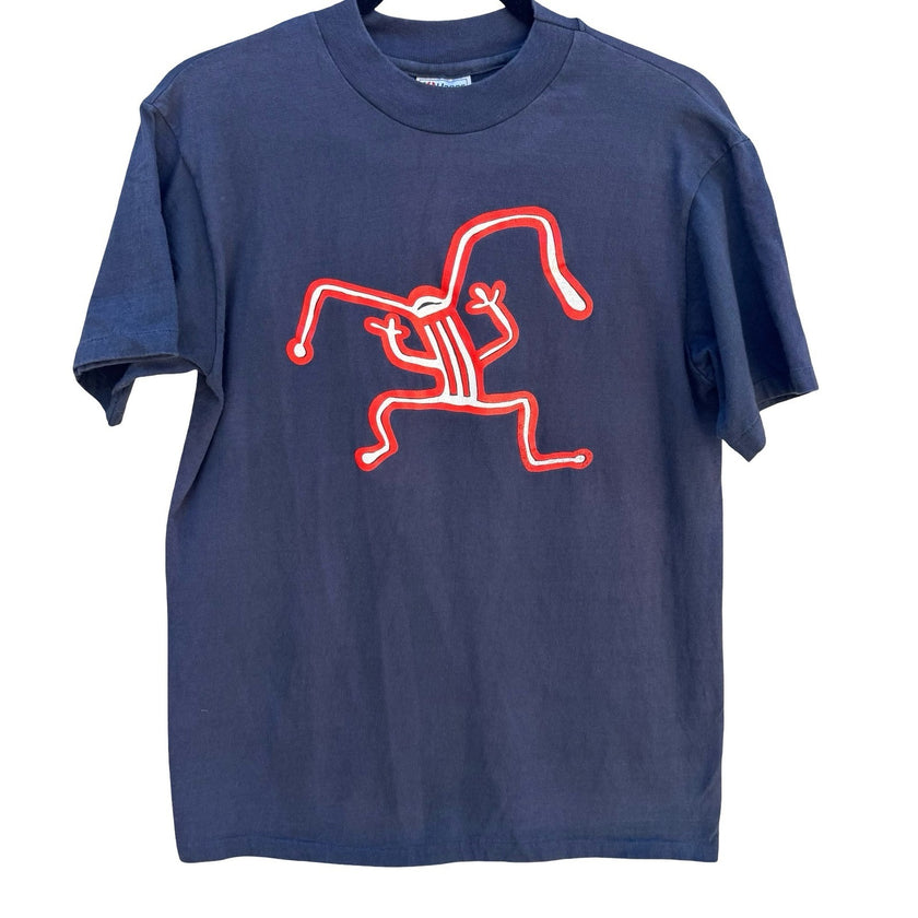 Vintage Hanes Beefy-T Navy Blue Keith Haring Style Graphic T-Shirt Made in USA M