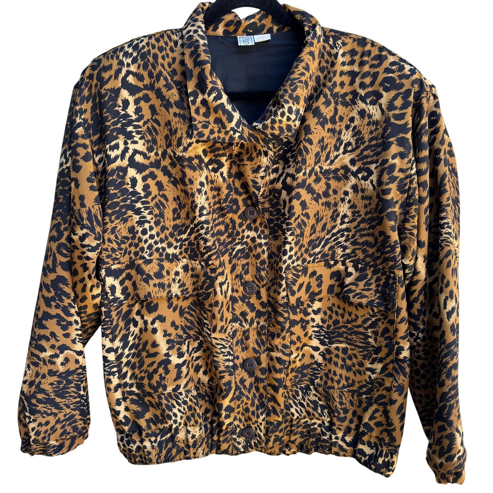GDT Too Vintage 80s 90s Womens Glam Leopard Print Button-Down Bomber Jacket OS