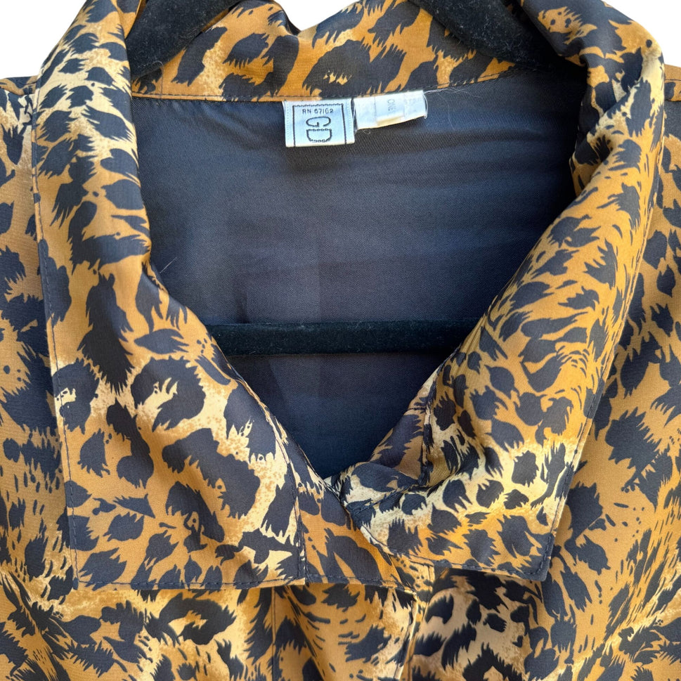 GDT Too Vintage 80s 90s Womens Glam Leopard Print Button-Down Bomber Jacket OS