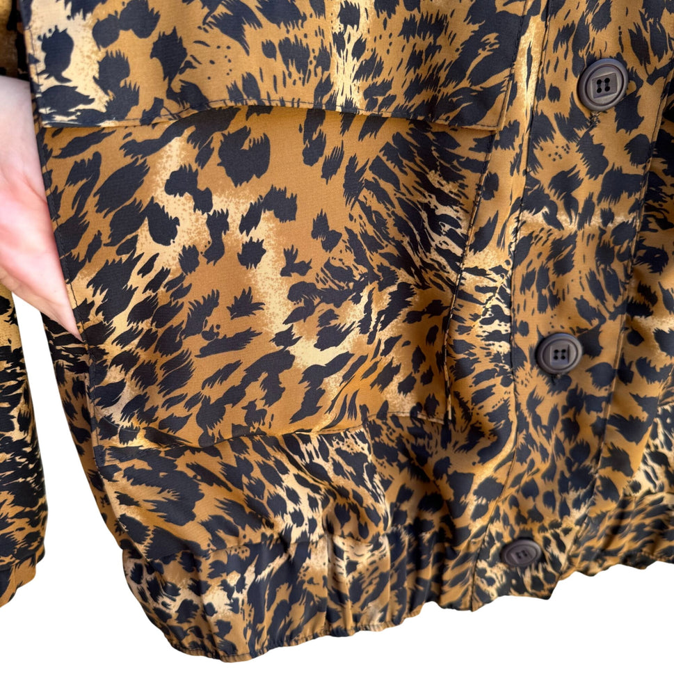 GDT Too Vintage 80s 90s Womens Glam Leopard Print Button-Down Bomber Jacket OS