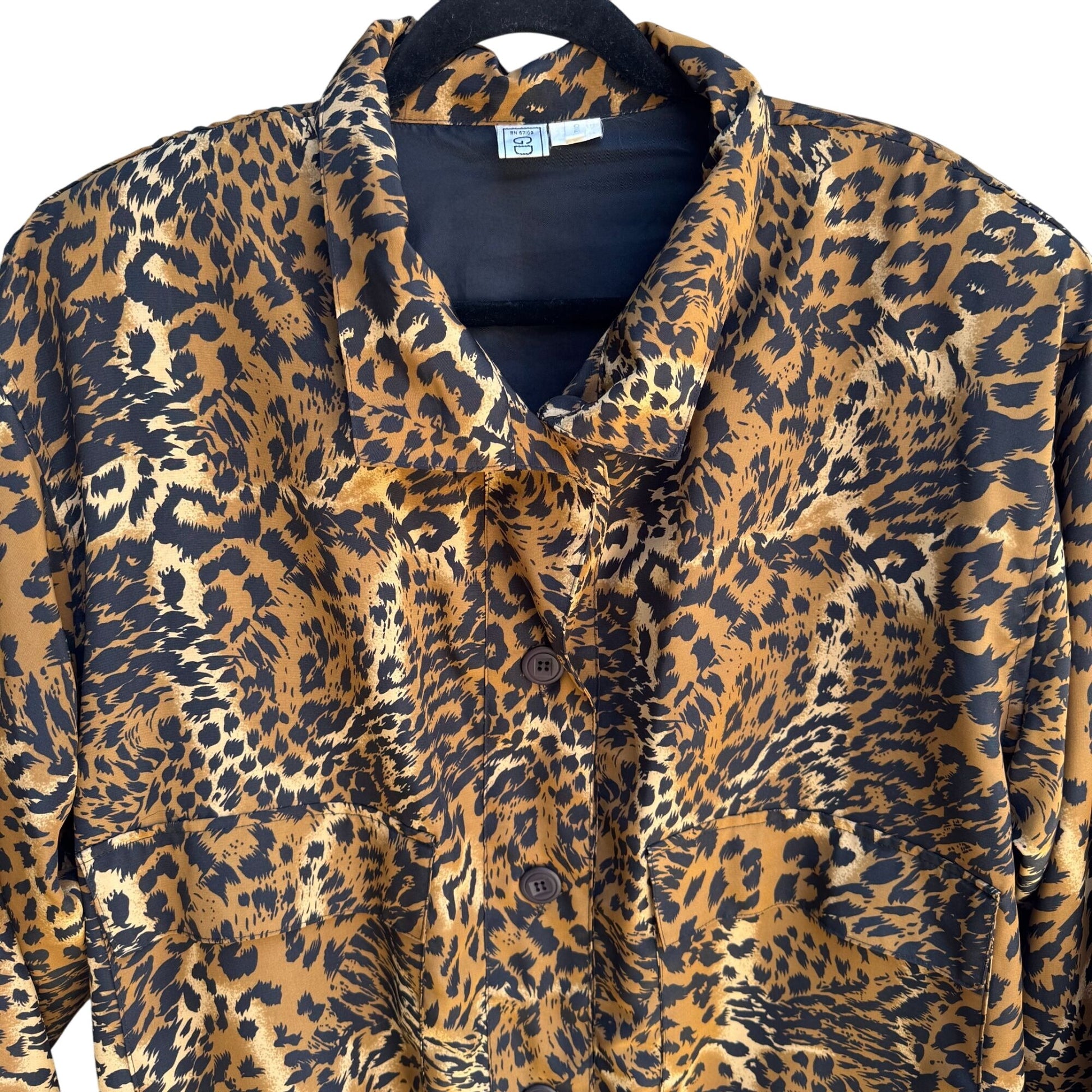 GDT Too Vintage 80s 90s Womens Glam Leopard Print Button-Down Bomber Jacket OS