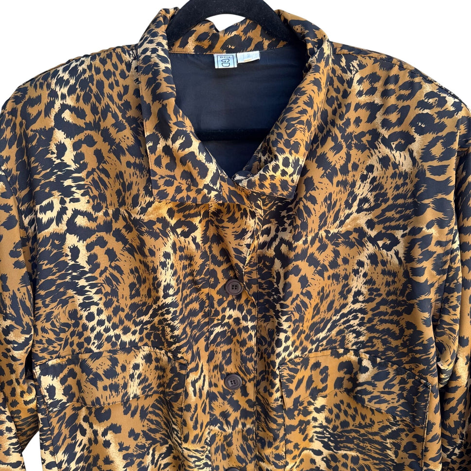GDT Too Vintage 80s 90s Womens Glam Leopard Print Button-Down Bomber Jacket OS