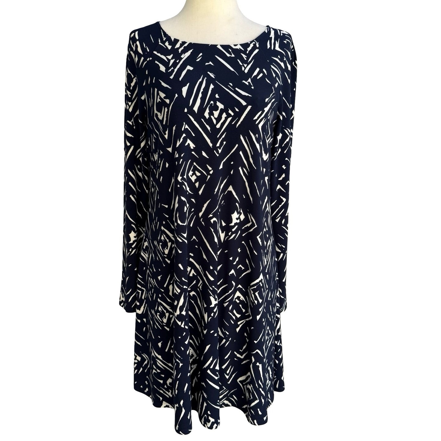 Lauren Ralph Lauren Minimalist Preppy Geometric Abstract Shift Dress Navy Mod 4