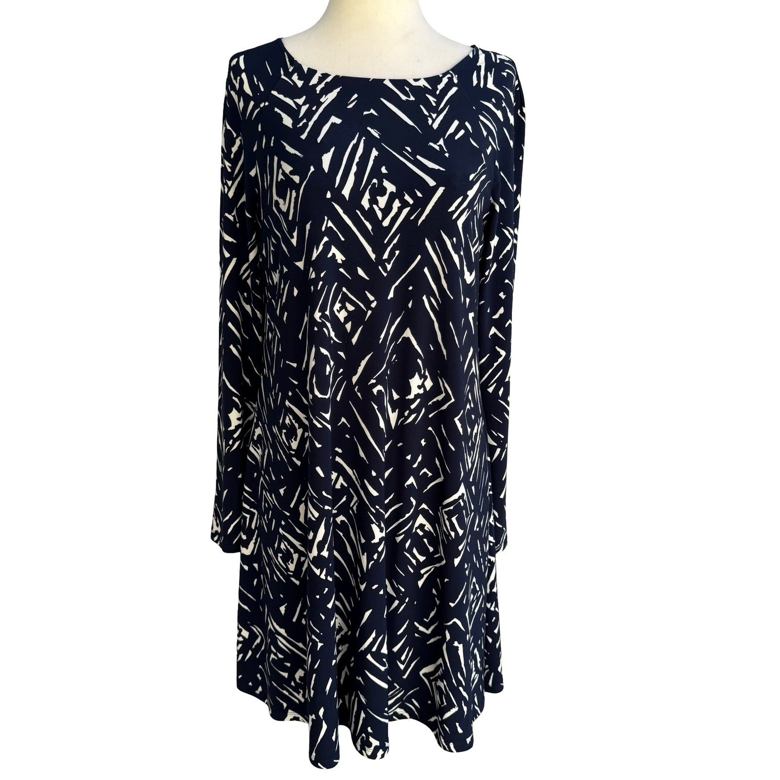 Lauren Ralph Lauren Minimalist Preppy Geometric Abstract Shift Dress Navy Mod 4