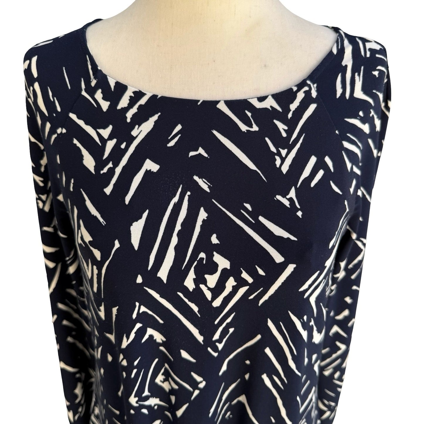Lauren Ralph Lauren Minimalist Preppy Geometric Abstract Shift Dress Navy Mod 4