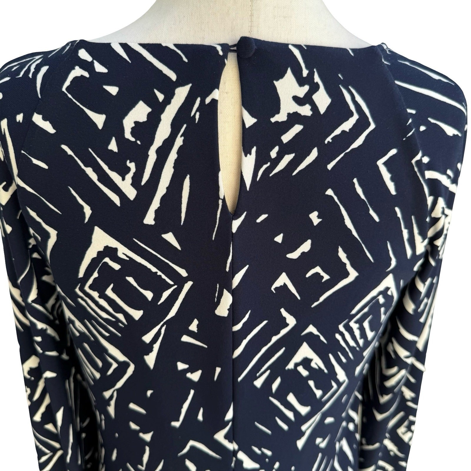 Lauren Ralph Lauren Minimalist Preppy Geometric Abstract Shift Dress Navy Mod 4