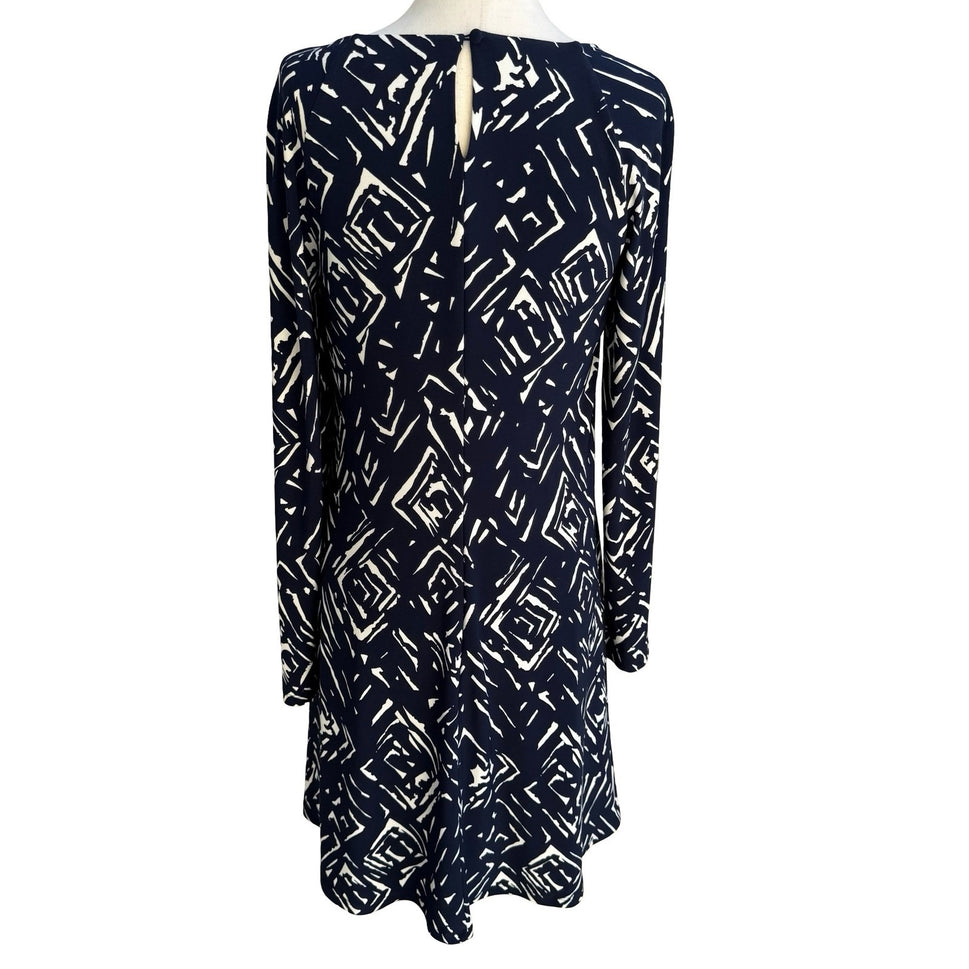 Lauren Ralph Lauren Minimalist Preppy Geometric Abstract Shift Dress Navy Mod 4