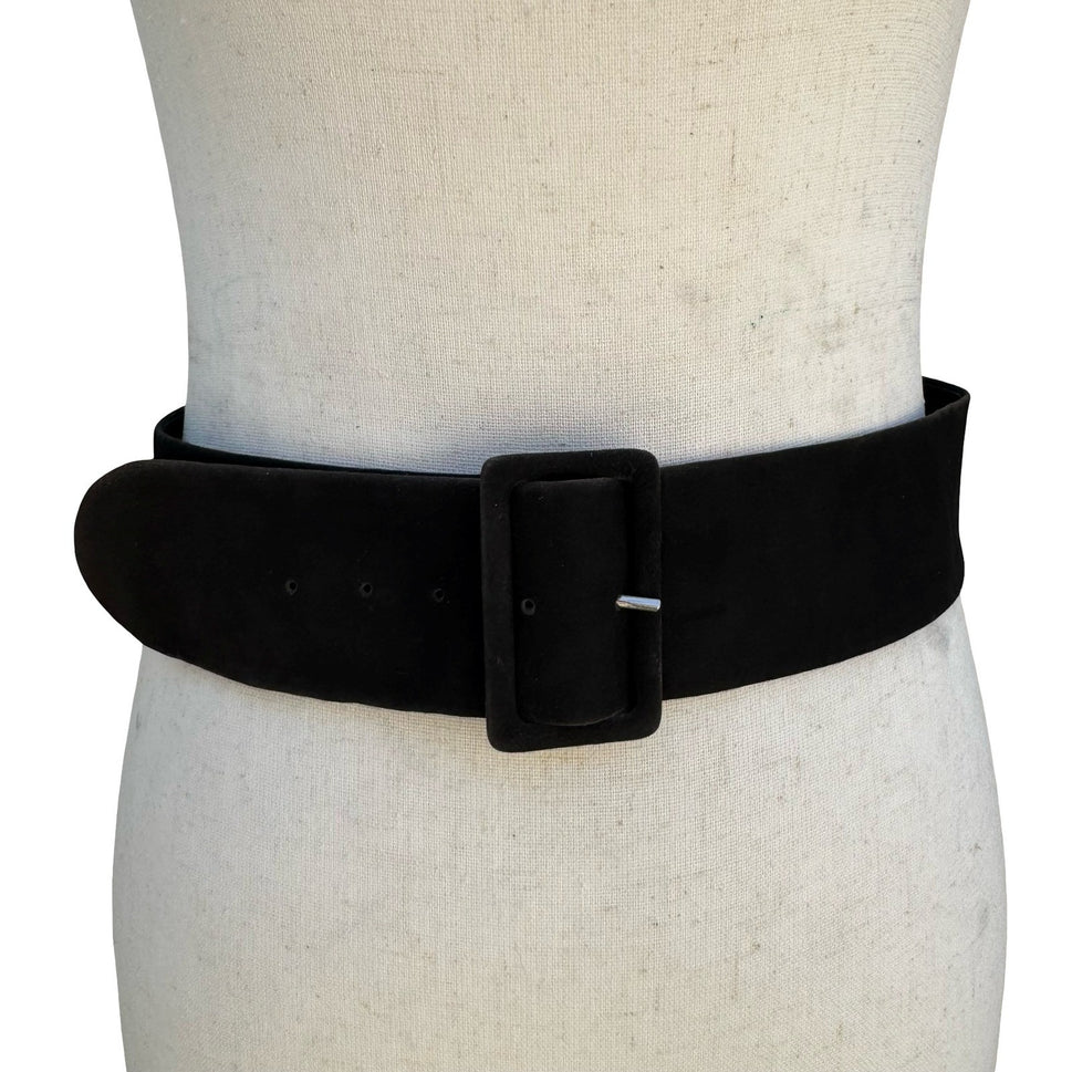 Emilio Pucci Italy Vintage Black Velvet Wide Waist Belt Covered Buckle Size 12