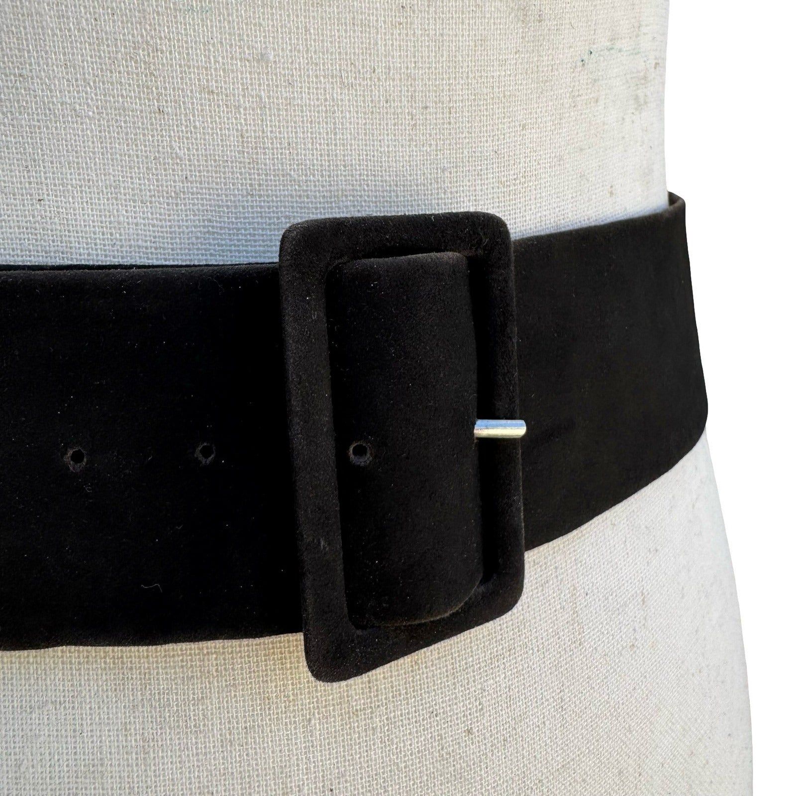 Emilio Pucci Italy Vintage Black Velvet Wide Waist Belt Covered Buckle Size 12