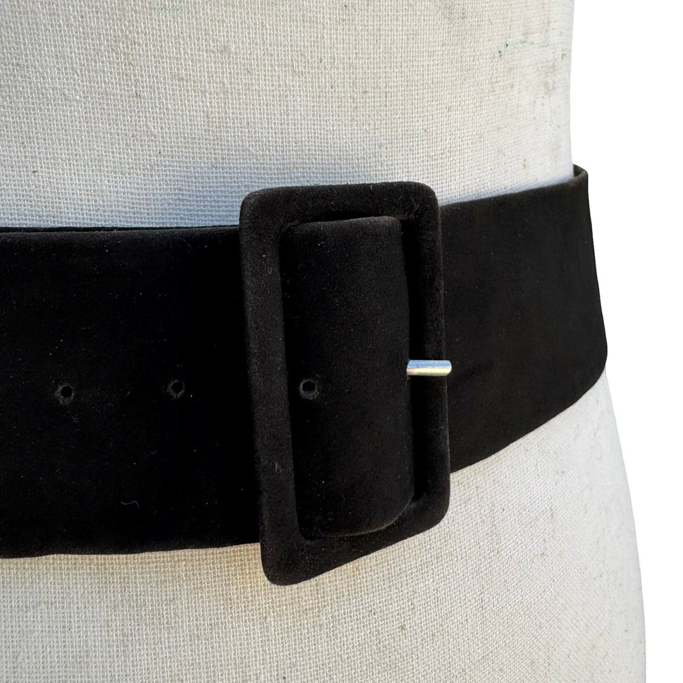 Emilio Pucci Italy Vintage Black Velvet Wide Waist Belt Covered Buckle Size 12